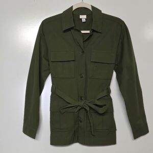 A New Day Army Green Tie Waist Button Front Utility Jacket Sz XS